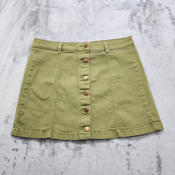 Forever 21 Dresses & Skirts - Forever 21 Skirt Womens 31 Green Button Front A-Line Mini Stretch Denim Preppy